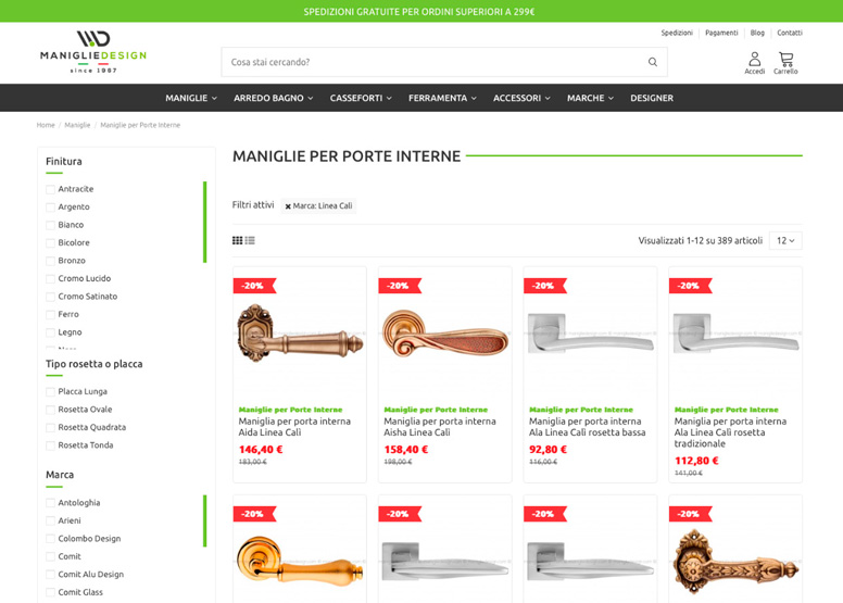 Vendita online maniglie per porte interne Linea Calì maniglieonline.com